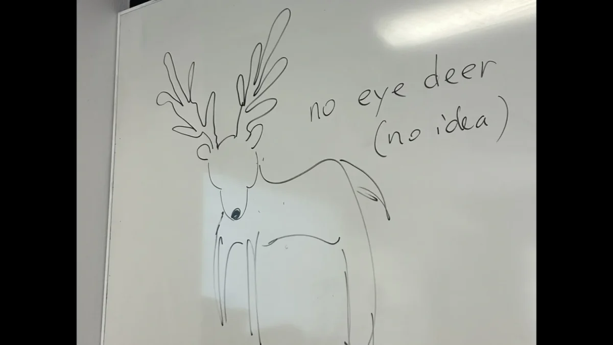 語学学校で先生がホワイトボードに書いた、おもしろいネタ(日本でいうダジャレのようなもの)